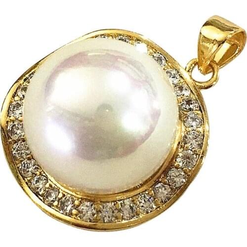 New Sea Shell imitation pearl 18KGP 14MM Inlay quality Zircon beads Fashion Jewelry Gift pendant neckalce free chain