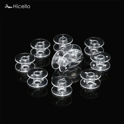Hicello 10pcs/bag Plastic Sewing Tool Thread String Empty Spools Clear Bobbin Spools For Brother Singer Sewing Machines 2x1cm