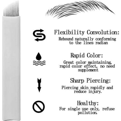 Permanent Makeup Needles 10Pcs 14Pin Eyebrow Lip Eyeliner 3D Embroidery Microblading Blades for Tattoo Manual Machine Pen Tools