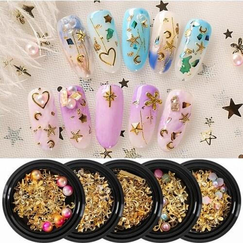 Nails Accessories Nail Jewelry Arts Gold Star Rivet Japanese Hollow Alloy Nail Decoration Rivet Jewelry For Diy Design
