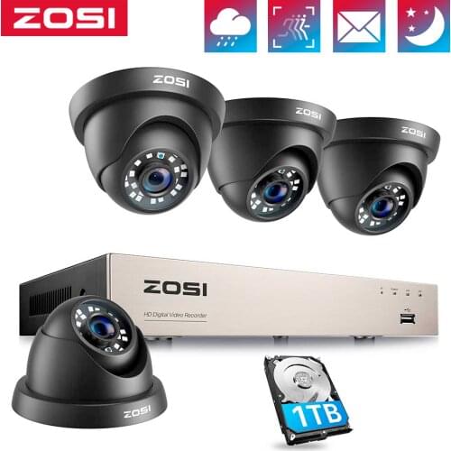 ZOSI 8-Channel HD-TVI 1080P Video Security System H.265+ DVR recorder with 4x HD 2.0MP Indoor/Outdoor Weatherproof CCTV Camera