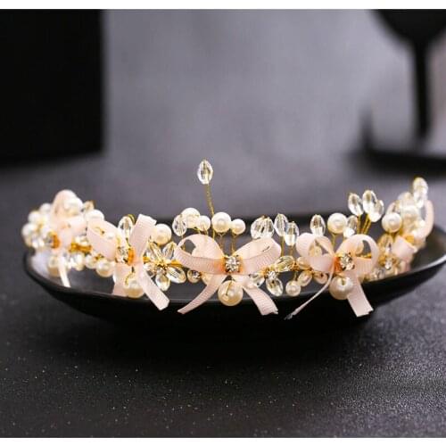 Korean version of the brides tiara brides handmade crystal beads hair band sweet bride wedding hair band wedding dress styling