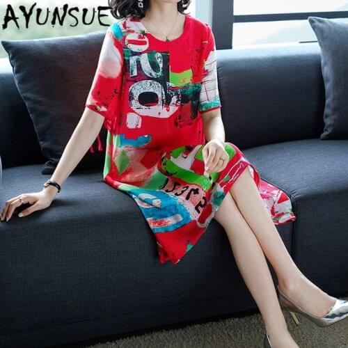 Ayunsue 2020 Summer Dress Silk Plus Size for Women Floral Dress Casual Beach Women Dresses Elegant Frauenkleid 8811 Pph09
