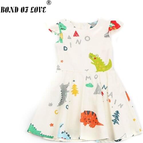 Summer Kids Clothing Tutu Dress Elegant Princess Girls Dress Dinosaur Printed Back Zipper Dress For Children Party Custumes 2-7Y