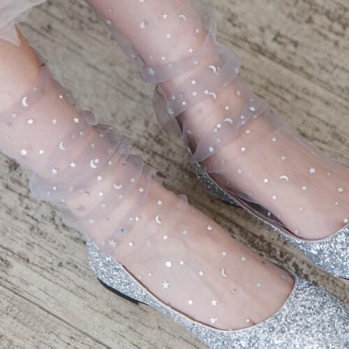 Fashion Multi Glitter Thin Mesh Star Hosiery Celebrity Summer Tulle Piled Socks Tube Transparent Color Fishnet Shining Starry