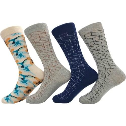 Geometry Diamond Lattice Jacquard Fashion Halajuku Funny Man Dress Socks Male Casual Ventilation Cotton Short Sock Autumn Winter