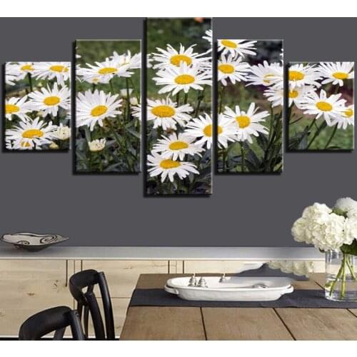 Nordic Style Flowers Modular HD Printed 5 Panels White Daisy Posters Decor Plants Canvas Painting Print Wall Pictures