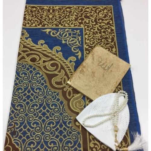 Prayer rug set 4 pieces green muslim set arabic Islam Mevlut Umrah gift Sijadat skullcap prayer rug Yasin i Sharif