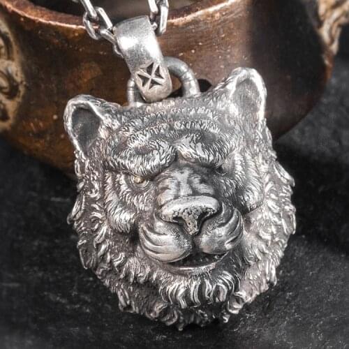 Solid 999 Sterling Silver handmade tiger mens pendant Charm jewelry A5267