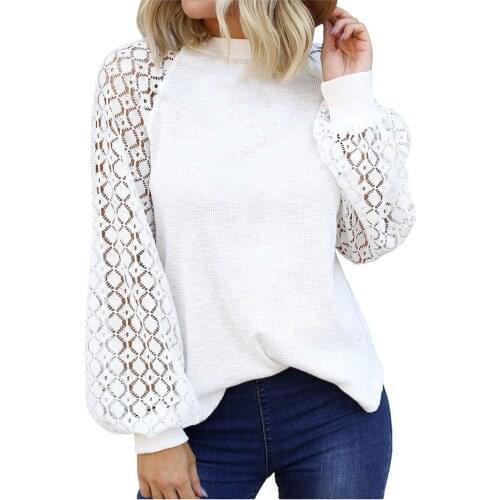 Autumn Women Shirt O-neck Long-sleeved Clothes Lace Stitching Tops Women Shirt Clothing Vintage Women