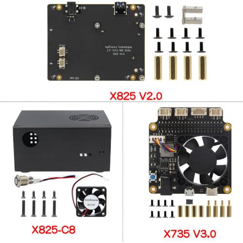 Raspberry Pi 2.5 inch SATA HDD/SSD X825 V2.0 Board + X735 Board with Matching Metal Case for Raspberry Pi 4 Model B