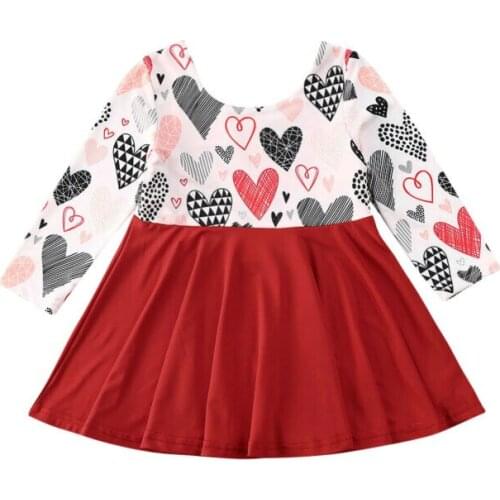 Princess Infant Baby Girl Kids Dress Party Valentines Day Print Long Sleeve Knee Length A-Line Dress Outfit Clothes