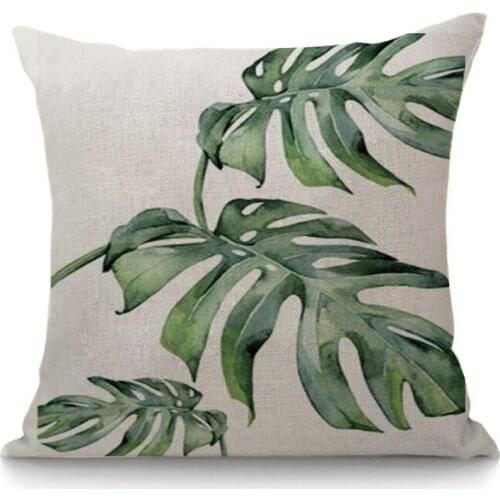 Tropical Plants Palm Leaf Green Leaves Printed Cotton Linen Cushion Throw Pillow 45x45 Cushion Decorative Pillowcases For Sofa
