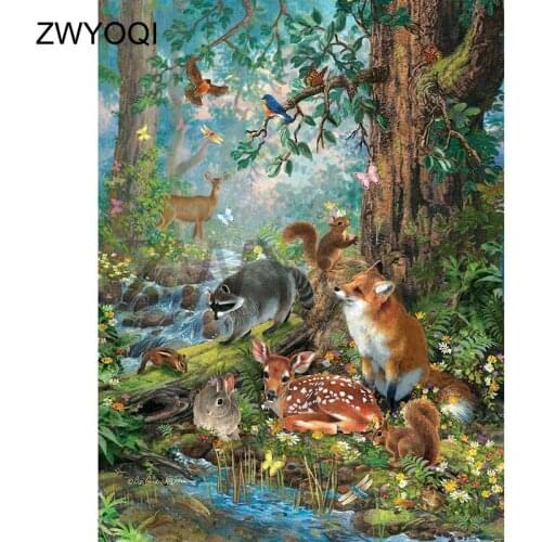 Full Square Diamond painting Cross stitch Deer fox raccoon 5D DIY Diamond embroidery Full Round Diamond mosaic Deer fox raccoon