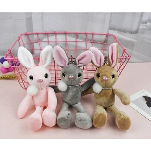 Factory Direct Sales Cute Long Eared Rabbit Schoolbag Pendant Doll Couple Keychain Plush Doll Ornaments Wholesale