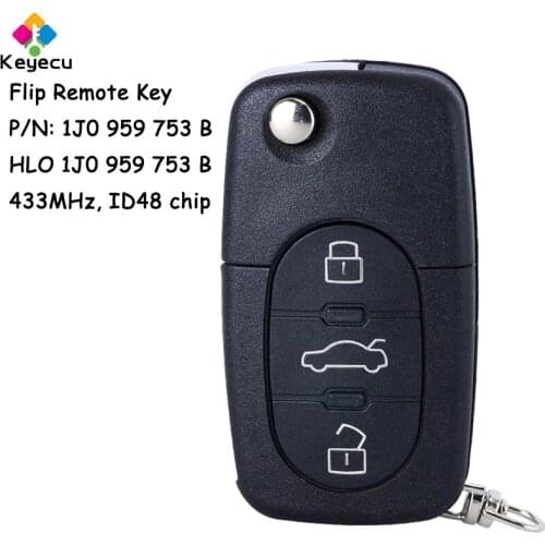 KEYECU Flip Remote Car Key With 3 Buttons 433MHz ID48 Chip - FOB for Volkswagen Beetle Bora Golf Passat Polo 1J0 959 753 B