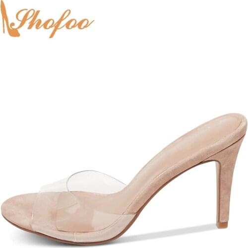Clear Super High Thin Heels Sandals Woman Round Toe Slip On Large Size 12 16 Ladies Summer Fashion Casual Mature Shoes Shofoo