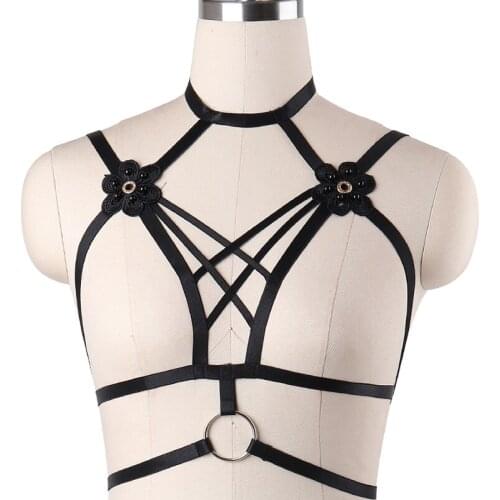 Sexy Lingerie Lace Top Body Harness Punk Goth Pole Dance Cage Bra Fetish Rave Bondage Harness Bra Wedding Suspender Belt Women