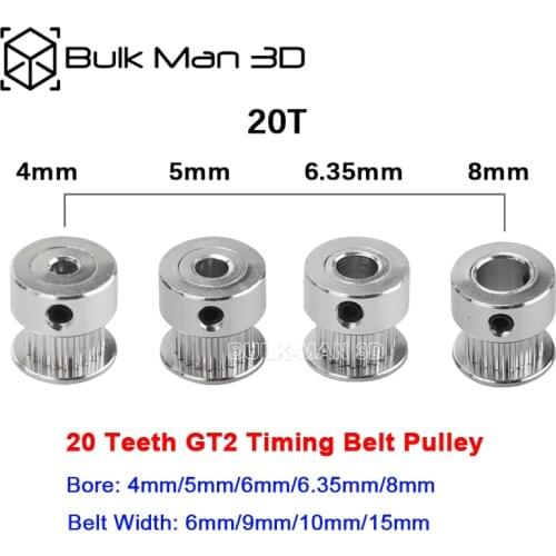 5pcs/Lot GT2 Timing Pulley 20 Teeth Alumium Inner Diameter 4mm/5mm/6mm/6.35mm/8mm for 6mm/9mm/10mm/15mm Belt Width