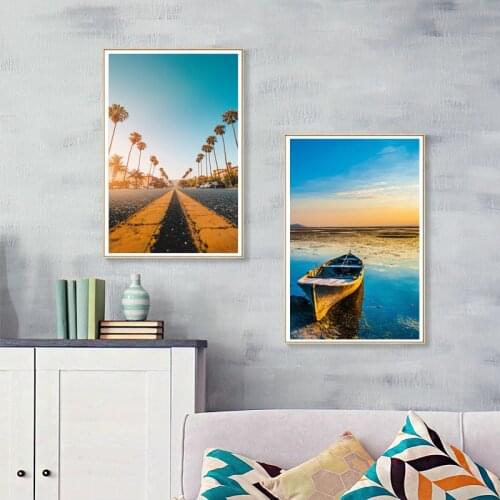 Modern Coconut Palm Tree Boat Coast Wall Art Canvas Painting Nordic Posters And Prints Wall Pictures For Living Room Decor