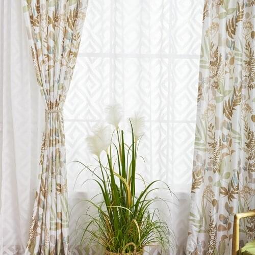 Modern Minimalist Curtains for Living Room Tropical Rainforest Jacquard Printed Curtains for Bedroom Fresh Leaves Windows Door
