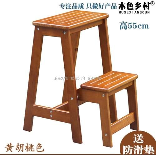 Solid Wood Two-layer Ladder Stool Household Ladder Stool Anti Slip Climbing Stool Indoor Folding Stair