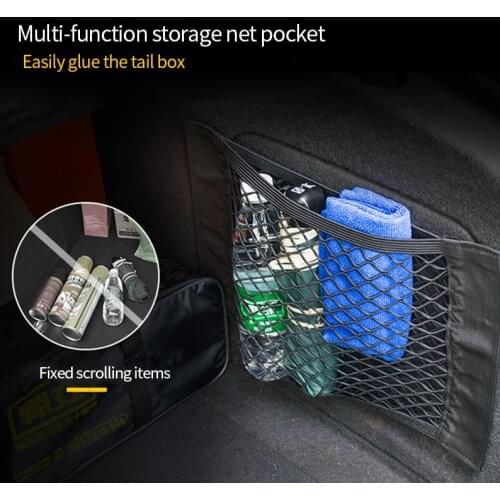 Car Storage Bag Trunk Storage Vehicle Velcro Mesh Bag Multi Function Large Capacity Car Trunk Storage Mesh Bag Fixed In The Car