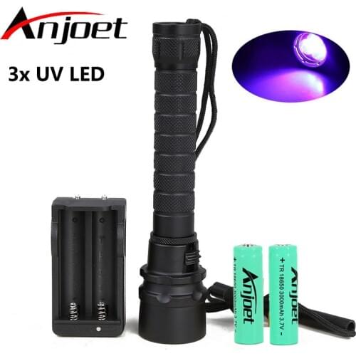 Anjoet 10W Ultraviolet Lantern 3000LM 3x XPE Purple Light Flashlamp Underwater 100m UV Diving Flashlight Torch For 18650 Battery