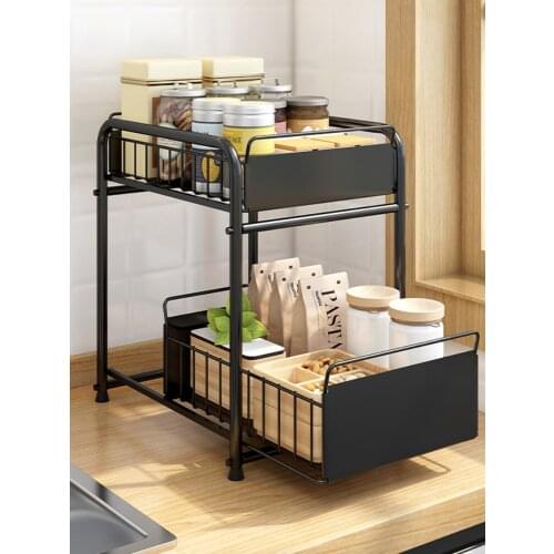 Kitchen Sink Shelf Retractable Sliding Drawer Cabinet Layered Seasoning Toilet Storage Rack Accessories Organizer And Storage