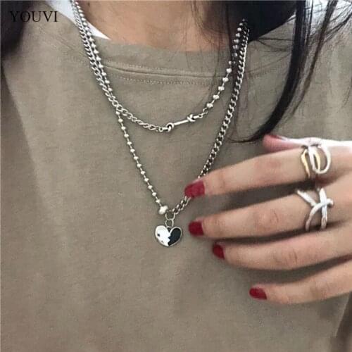 YOUVI Stainless Steel Ball Men Choker Necklace Collar Vintage Love Heart Pendant Necklaces for Women Neck Jewelry