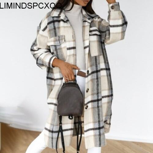 2021 Jacket Shirts For Women Plaid Long Sleeve Button Up Collar Tops Blouse Spring Autumn Fashion Loose Oversize Casual Street