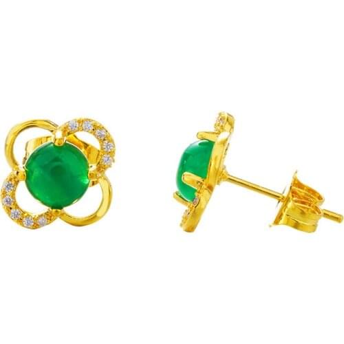 24K gold jewelry for Womens Flower natural Crystal Studs Earrings forwomen Girls Elegant Rose Flower Heart Ear Jewelry Gifts