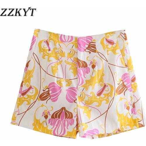ZZKYT 2021 Women Summer Vintage Floarl Print Back Pockets Shorts Fashion High Waist Zipper Female Casual Streetwear Short Pants