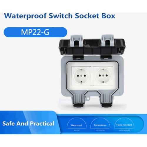 1PCS Electrical Sockets EU Plug Duplex With Indicator IP66 Outdoor Waterproof Switch Socket Box 2021 Excellent Quality In Stock