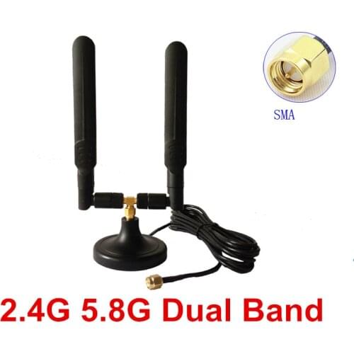 2.4G 5.8G dual band magnetic rubber antenna high gain 18dBi SMA whip wifi antenna