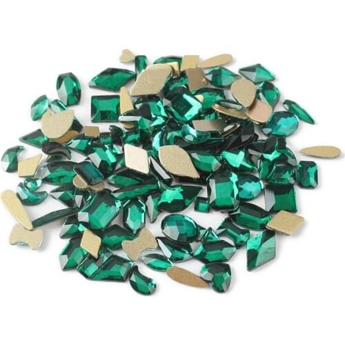 30 /100pcs Emerald Crystal Rhinestones Mix Shape Flat back 3D Nail art Rhinestone for DIY Nails art Decoration