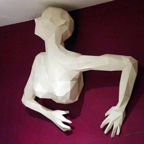3D Paper Model Women Climbing Out Of The Wall Decoration DIY Papercraft Handmade Red Stereo Origami Bar Party Creative Craft