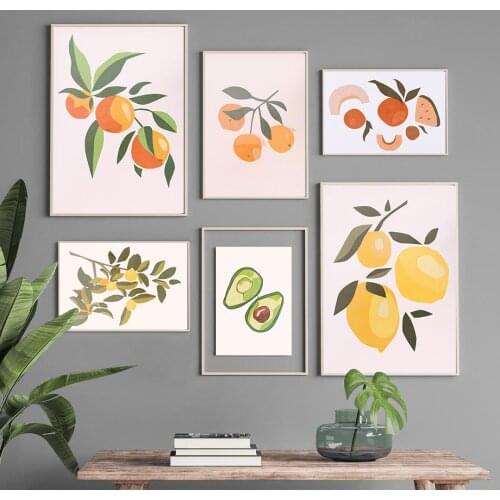 Abstract Fruit Lemon Orange Peach Avocado Wall Art Canvas Painting Nordic Posters And Prints Wall Pictures For Living Room Decor