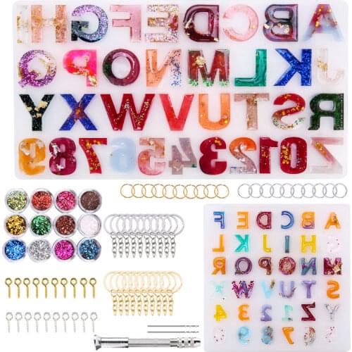Alphabet Epoxy Resin Mold Kit Reverse Letter Number Silicone Molds Epoxy Casting Mold for Key Chain Pendant Making DIY Jewelry