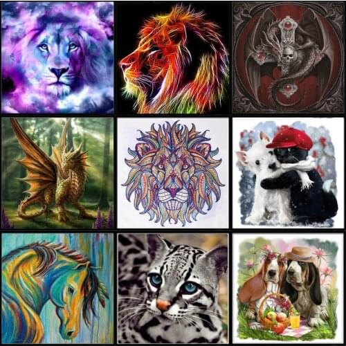 5d Diamond Painting Diy Cartoon Animal Lion Wolf Mosaic Resin Rhinestone Embroidery Imitation Cross Stitch Painting Decoration