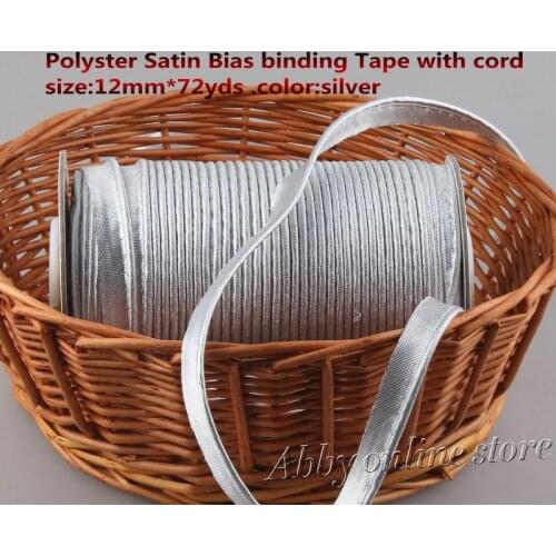 Free Shipping Polyester Satin Bias cord tape, Piping tape, bias Tape with cord, size:12mm,1/2",for DIY accessories color silver