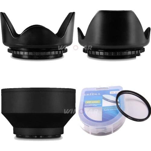 58MM Flower Lens Hood+Rubber Lens Hood+Reversible Lens Hood+UV Filter for Canon Rebel T6i T6 T5i T5 SL1 70D 1300D 1200D 650D 60D