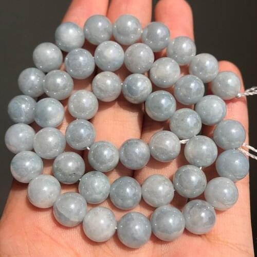 Light Blue Plated Angelite Stone Beads Natural Round Loose Bead For Making Jewelry DIY Bracelet Perles 15'Strand 6/8/10/12mm