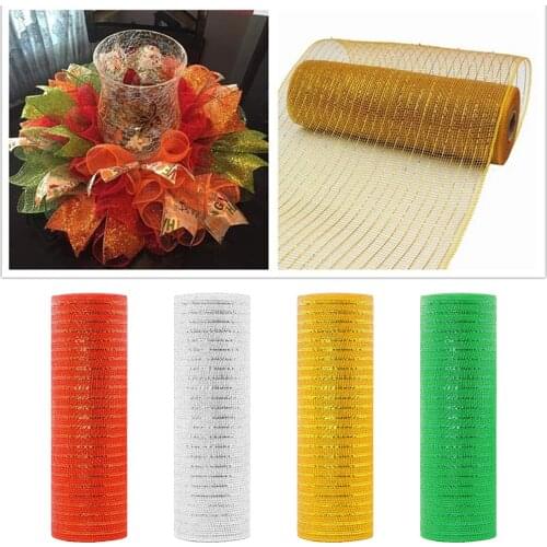 Deco Poly Mesh Ribbon 10 inch x 30 feet Each Roll Metallic Foil White/Green/Red/Yellow Set for Wreaths Swags and Decorating