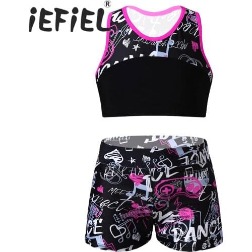 Kids Girls Tracksuits Dancewear Workout Gymnastics Outfits Sport Bra Top with Shorts Hot Pants Set Teenage Ballet Dance Outfits