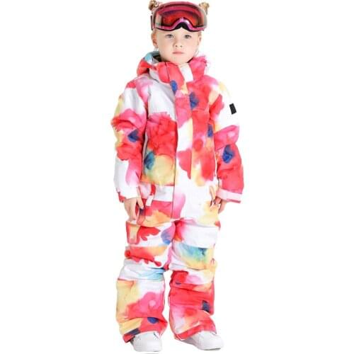 SMN Kids Ski Suit One Piece Waterproof Girls Skiing Snowboarding Winter Outdoor Ski Clothing Breathable Windproof Children Coat