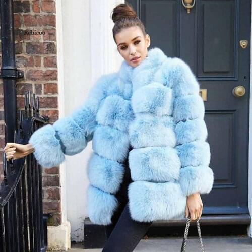 Eco-friendly Fox Fur Coat Winter Outerwear With Stand collar thick warm collar whose Skin Fox Fur Coats for Lady Hot Sell