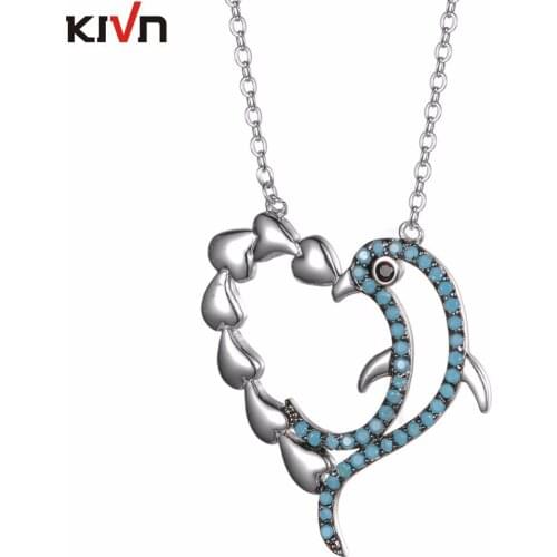 KIVN Fashion Jewelry Dolphin Heart CZ Cubic Zirconia Womens Girls Wedding Bridal Necklaces Birthday Gifts 6pcs Lot Wholesale