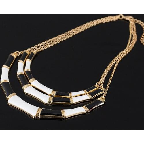 Hot Popular Individual Design Black Enamel Elegant Gold Color Chain Alloy Collar Necklace For Women Fashion Bijoux #N078