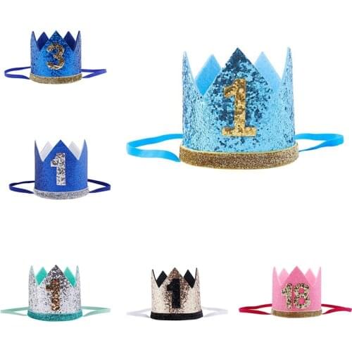 Cute Baby Birthday Party Cap Boys Girls Princess Crown Number 1st 2 3 Year Old Party Hat Glitter Birthday Headband Shower